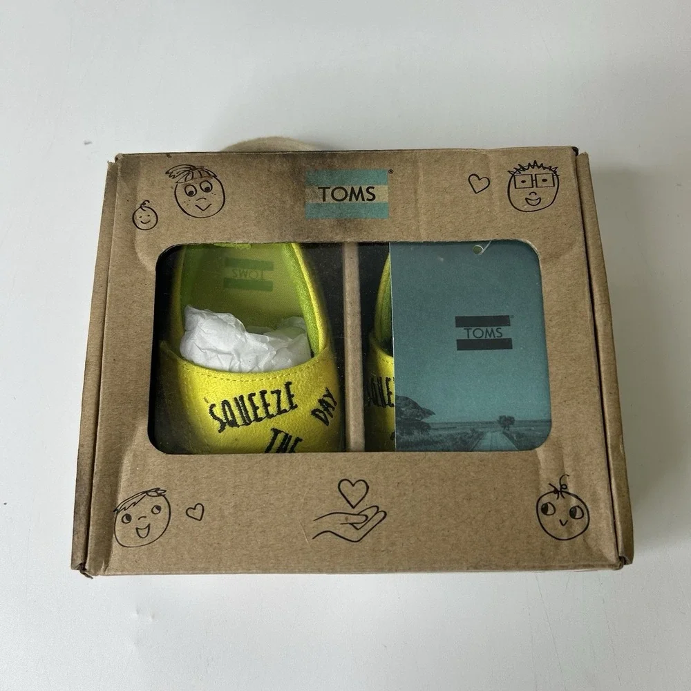 Toms Pinto Baby Crib Shoes Size 4 Lemon Lime Squeeze the Day